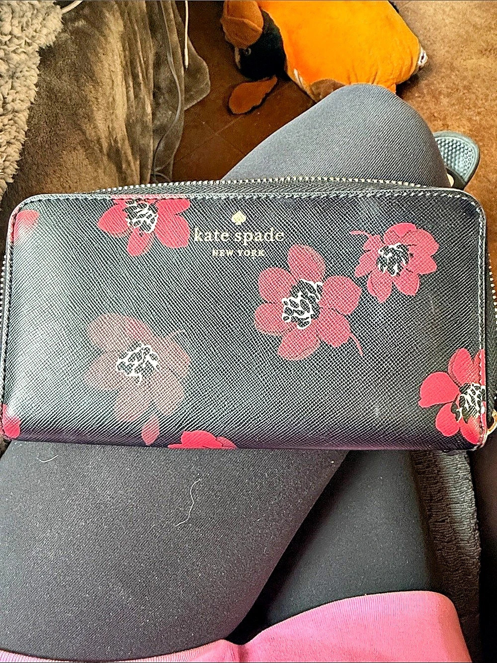 kate spade new york Floral Zip-Around Wallet in Black & Pink